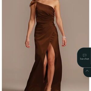 David's Bridal One-Shoulder Chocolate Dress